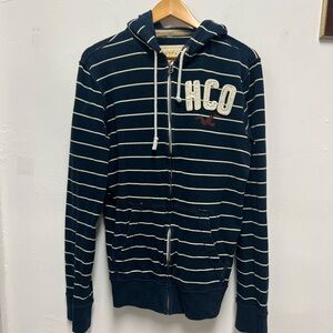 Hollister Navy Striped Zip-Up Sweater
